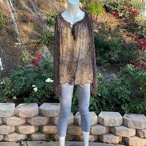 Free People Hendrix Floral semi sheer Blouse boho hippie blouson